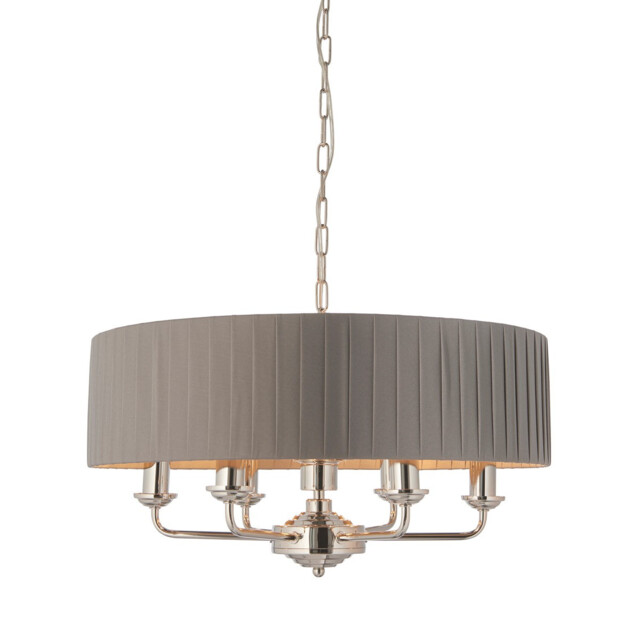 Highclere Single Shade Pendant Light Bright Nickel Plate, Charcoal Fabric - image 1