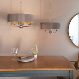 Highclere Single Shade Pendant Light Bright Nickel Plate, Charcoal Fabric - thumbnail 3