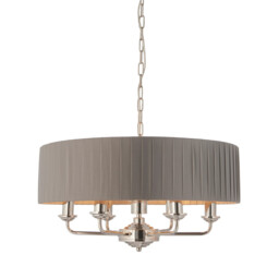 Highclere Single Shade Pendant Light Bright Nickel Plate, Charcoal Fabric - thumbnail 1