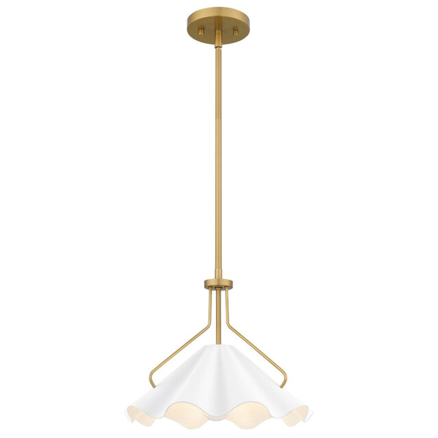 Quoizel Mejia Dome Pendant Ceiling Light Classic Aged Brass, Textured White Steel Shade 1x E27 - image 1