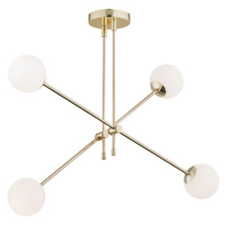 Abstract Multi Arm Pendant Ceiling 4 Light Opal Matt, Brass Steel