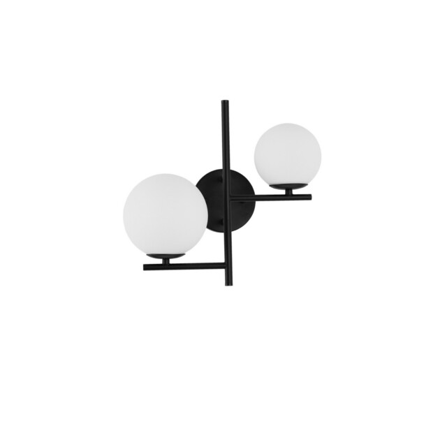 Impero 2 Light Wall Lamp White Frosted Glass Black Metal LED E14 - image 1