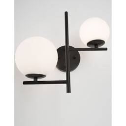 Impero 2 Light Wall Lamp White Frosted Glass Black Metal LED E14 - thumbnail 5