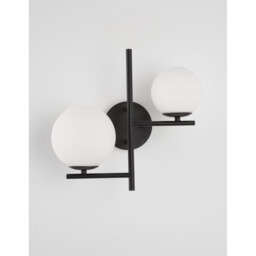 Impero 2 Light Wall Lamp White Frosted Glass Black Metal LED E14 - thumbnail 3