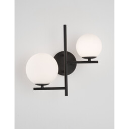 Impero 2 Light Wall Lamp White Frosted Glass Black Metal LED E14 - thumbnail 2