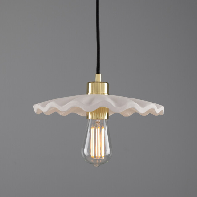 Kapok Dome Pendant, Matte White Striped, Polished Brass - image 1