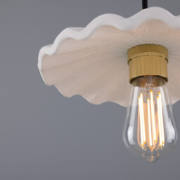 Kapok Dome Pendant, Matte White Striped, Polished Brass - thumbnail 5
