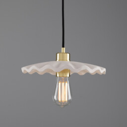 Kapok Dome Pendant, Matte White Striped, Polished Brass - thumbnail 1