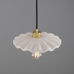 Kapok Dome Pendant, Matte White Striped, Polished Brass - thumbnail 3