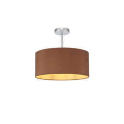 Baymont Polished Chrome E27 Semi Flush With 40cm x 18cm Dual Faux Silk Shade, Raw Cocoa/Grecian Bronze