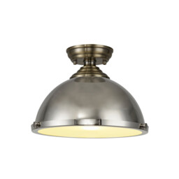 Dresden Flush Ceiling Lamp E27 With Round 31cm Metal Shade Antique Brass, Polished Nickel, Frosted White - thumbnail 1