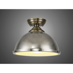 Dresden Flush Ceiling Lamp E27 With Round 31cm Metal Shade Antique Brass, Polished Nickel, Frosted White - thumbnail 3