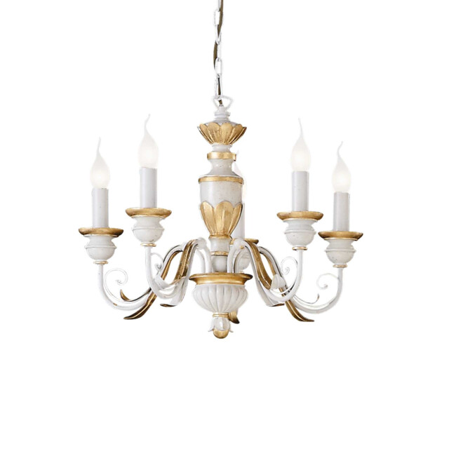 Firenze  5 Light Chandelier Ivory, Gold Finish, E14