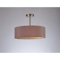 Baymont Satin Nickel 3 Light E27 Semi Flush Fixture, With 45cm x 15cm Dual Faux Silk Shade, Taupe/Halo Gold - thumbnail 2