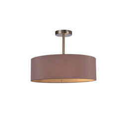 Baymont Satin Nickel 3 Light E27 Semi Flush Fixture, With 45cm x 15cm Dual Faux Silk Shade, Taupe/Halo Gold