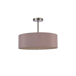 Baymont Satin Nickel 3 Light E27 Semi Flush Fixture, With 45cm x 15cm Dual Faux Silk Shade, Taupe/Halo Gold - thumbnail 5