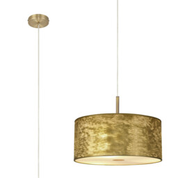 Baymont Antique Brass E27 Single Pendant With 40cm x 18cm Gold Leaf Shade With Frosted/AB Acrylic Diffuser