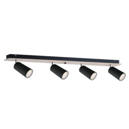 Eye Ceiling Spotlight Bar Black, Wood, 60cm, 4x GU10
