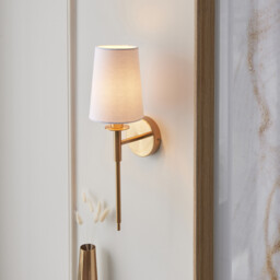 Florence Wall Lamp Vintage Brass Finish & Vintage White Fabric 6W LED E14 - thumbnail 5