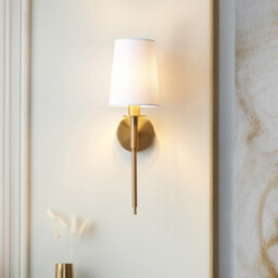 Florence Wall Lamp Vintage Brass Finish & Vintage White Fabric 6W LED E14 - thumbnail 2