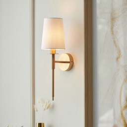 Florence Wall Lamp Vintage Brass Finish & Vintage White Fabric 6W LED E14 - thumbnail 3