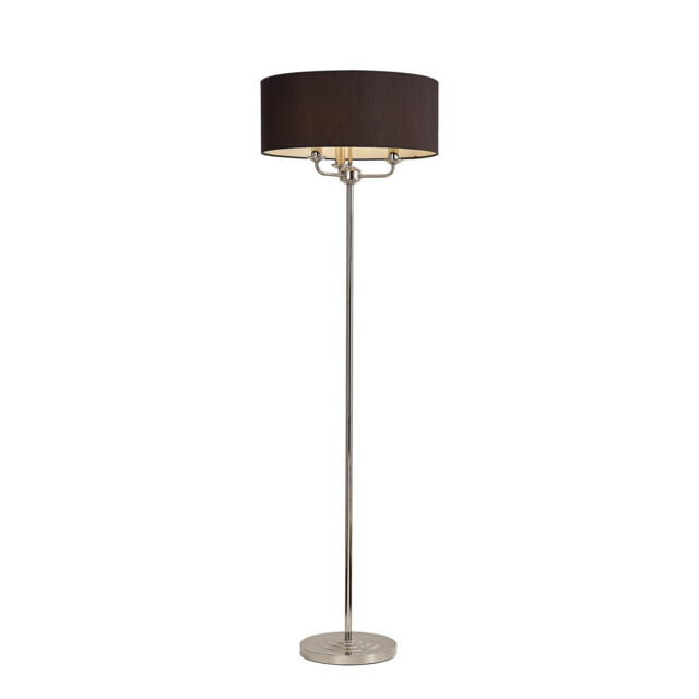 Banyan 3 Light Switched Floor Lamp With 50cm x 20cm Faux Silk Shade, Black/White Laminate Polished Nickel/Black - image 1