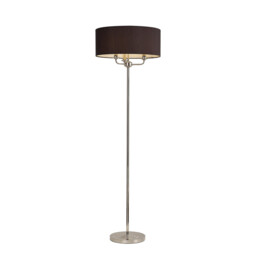 Banyan 3 Light Switched Floor Lamp With 50cm x 20cm Faux Silk Shade, Black/White Laminate Polished Nickel/Black