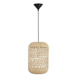 Aurora Dome Pendant Ceiling Light Natural Rattan Black Fabric Wire, Base LED E27