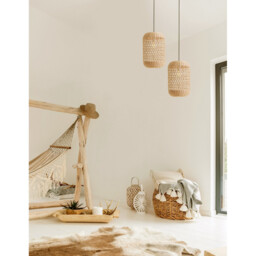 Aurora Dome Pendant Ceiling Light Natural Rattan Black Fabric Wire, Base LED E27 - thumbnail 2