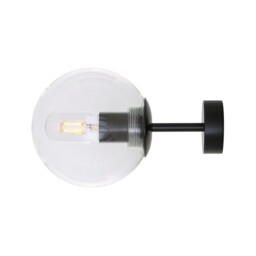 Venice Globe Wall Light, Matt Black, Clear Glass - thumbnail 2
