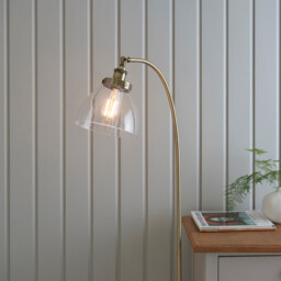 Hansen 1 Light Floor Lamp Antique Brass, Glass, E27 - thumbnail 3