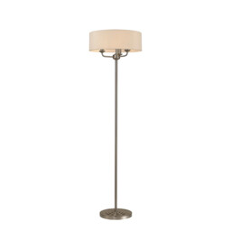 Banyan 3 Light Switched Floor Lamp With 45cm x 15cm Dual Faux Silk Shade, Nude Beige/Moonlight Satin Nickel