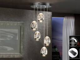 Roc Integrated LED 5 Light Dimmable Crystal Cluster Drop Ceiling Pendant with Remote Control Chrome