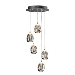 Roc Integrated LED 5 Light Dimmable Crystal Cluster Drop Ceiling Pendant with Remote Control Chrome - thumbnail 2