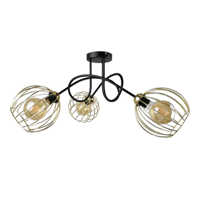 Mig Multi Arm Semi Flush Ceiling Light Black, Gold, 70cm, 3x E27