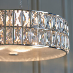 Verina LED 5 Light Cylindrical Pendant Chrome, Crystal Glass Detail - thumbnail 5
