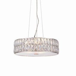 Verina LED 5 Light Cylindrical Pendant Chrome, Crystal Glass Detail