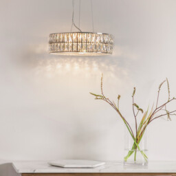 Verina LED 5 Light Cylindrical Pendant Chrome, Crystal Glass Detail - thumbnail 2