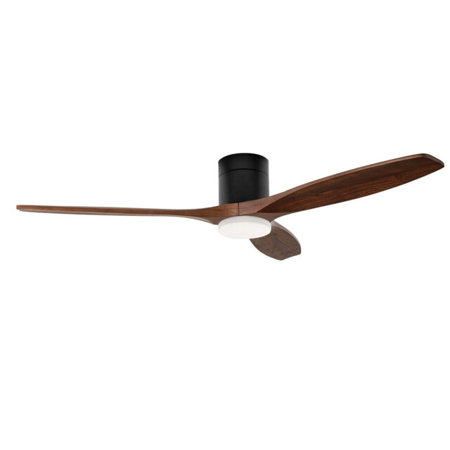 Stem 132cm Ceiling Fan Black With Dark Wood Blades, Sandblasted LED 20.2W CCT 3000-4000-5000K On-Off