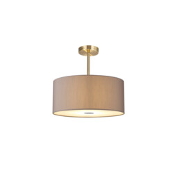 Baymont Antique Brass 3 Light E27 Semi Flush With 40cm x 18cm x 18cm Faux Silk Shade, Grey/White Laminate