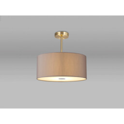 Baymont Antique Brass 3 Light E27 Semi Flush With 40cm x 18cm x 18cm Faux Silk Shade, Grey/White Laminate - thumbnail 2