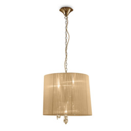Tiffany Pendant 3+3 Light E14+G9, French Gold With Soft Bronze Shade & Clear Crystal - thumbnail 1