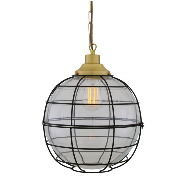 Hudson 30cm Cage Pendant, Satin Brass, Clear Glass - image 1