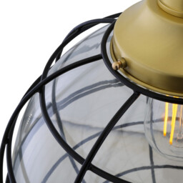 Hudson 30cm Cage Pendant, Satin Brass, Clear Glass - thumbnail 2