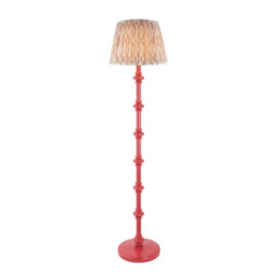 Carnaby Satin Pink Clay Paint Floor Lamp with Neutral Print Fabric Ikat Shade 35cm B22