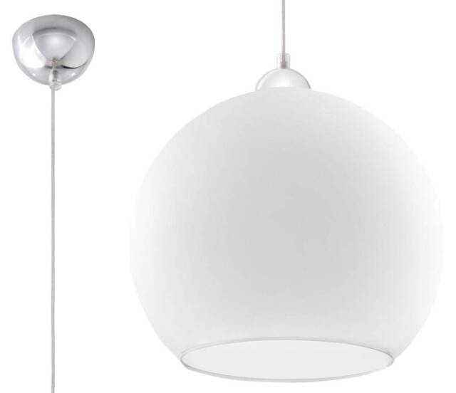 Ball 1 Light Glass Dome Ceiling Pendant White, Chrome, E27 - image 1
