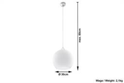 Ball 1 Light Glass Dome Ceiling Pendant White, Chrome, E27 - thumbnail 5