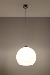 Ball 1 Light Glass Dome Ceiling Pendant White, Chrome, E27 - thumbnail 3