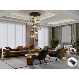 Norma 9 Light Cluster Pendant Ceiling Light Black, Brass, 3 Crystal Tones, E27 - thumbnail 2