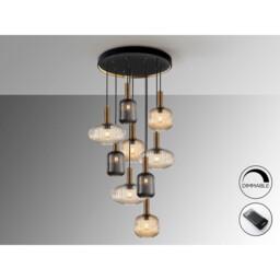 Norma 9 Light Cluster Pendant Ceiling Light Black, Brass, 3 Crystal Tones, E27 - thumbnail 5